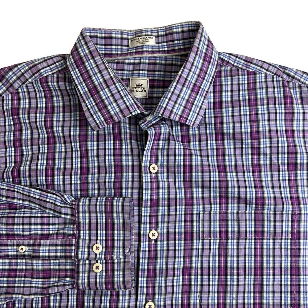 Peter Millar Mens XXL Purple Plaid‎ Lond Sleeve Button Up Shirt